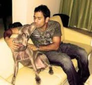 mahendra Singh Dhoni with his dog sam