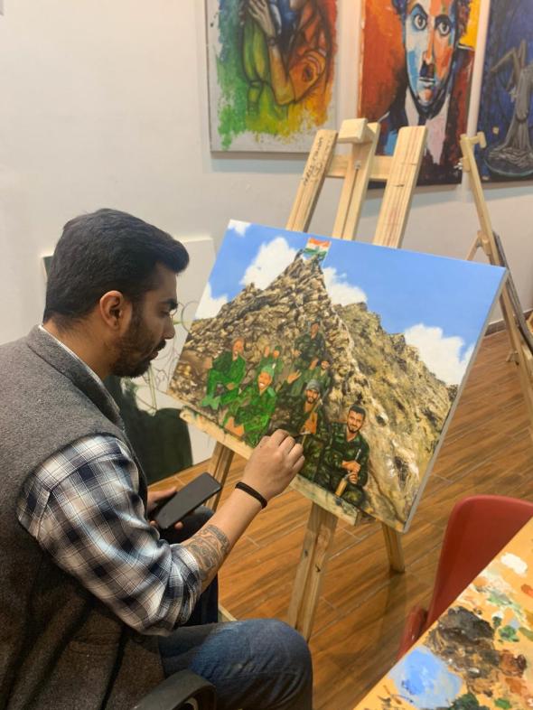 delhi based wife art painting creative culture hutansh verma portraits of the patriots artist painter martyr families vikram batra vijyant thapar